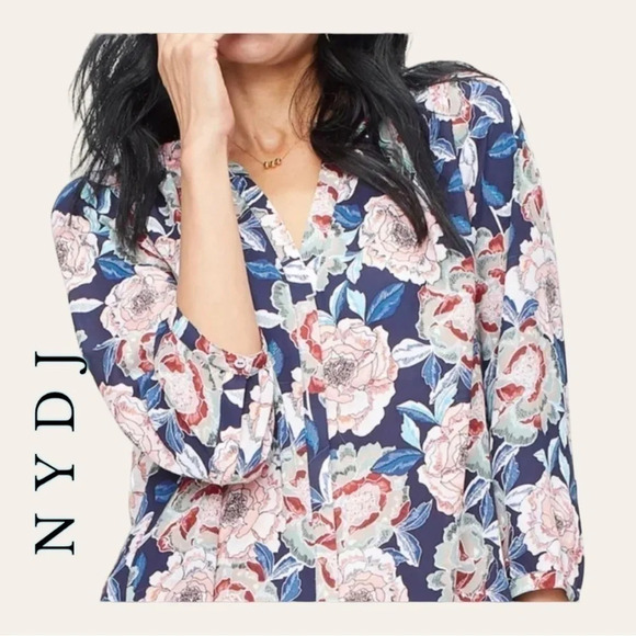 Nydj 3/4 SLEEVE BLOUSE FLORAL‎ DESIGN SIZE LARGE - Picture 1 of 13